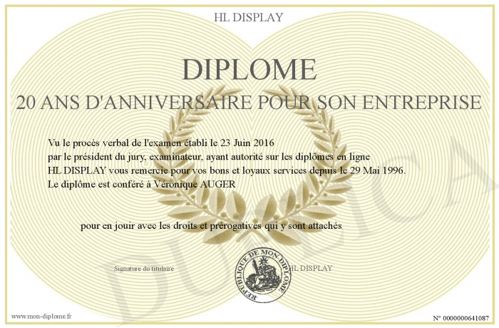 diplome 20 ans anniversaire